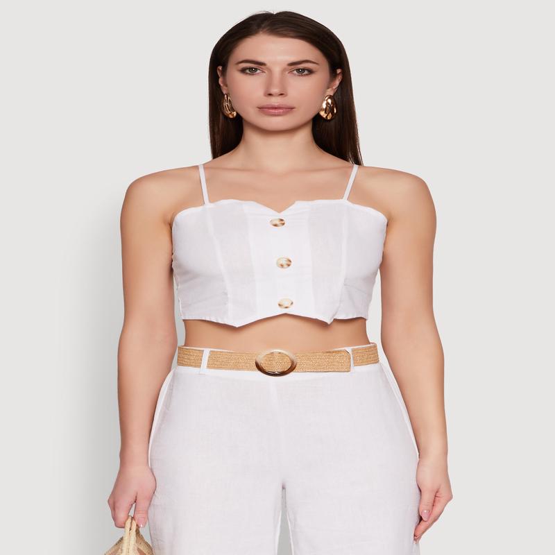 Button Detail Smocked Crop Top