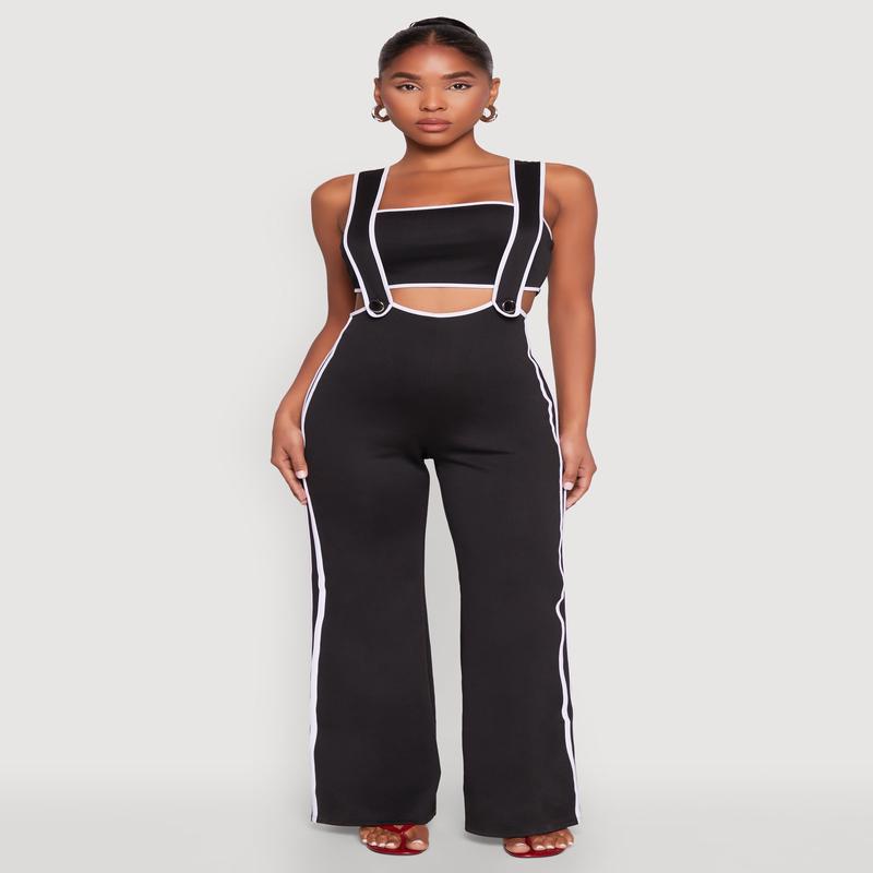 Contrast Trim Suspender Pants with Bandeau Top