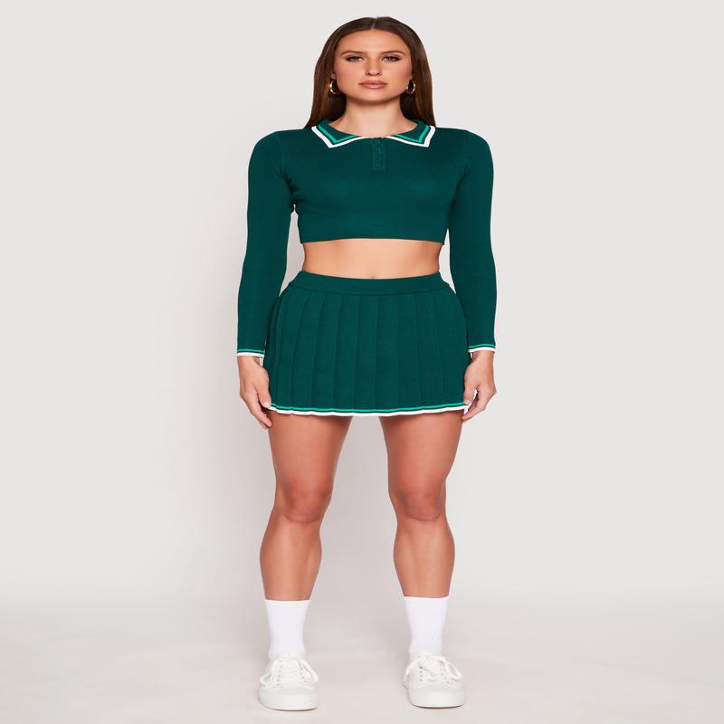 Daisy Knit Varsity Stripe Pleated Skort