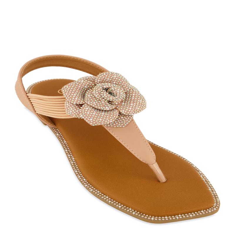 Flower Rhinestone Corded Thong Sandals