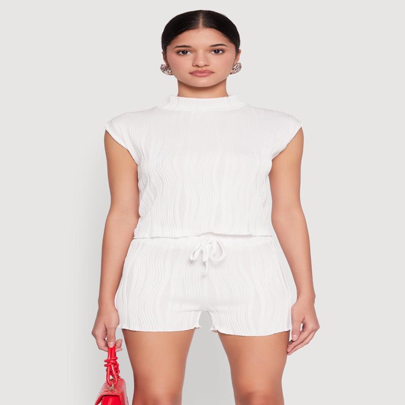 Plisse Knit Mock Neck Top