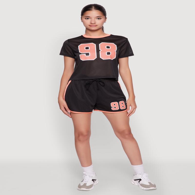 Trendy Jersey Mesh High Waisted Dolphin Shorts