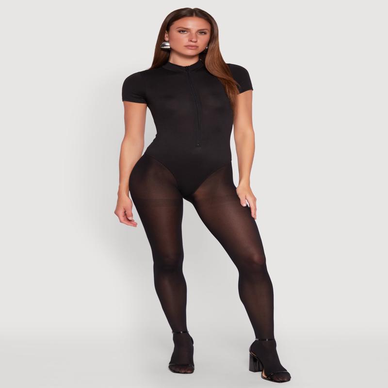 Zip Front Mock Neck Bodysuit