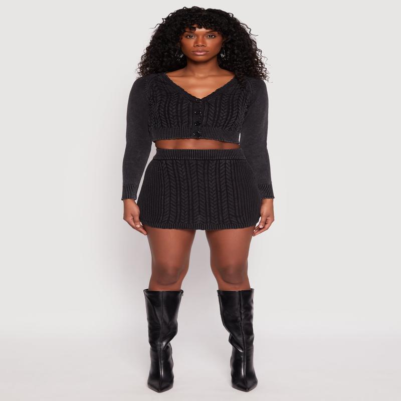 Cable Knit High Waisted Mini Skirt