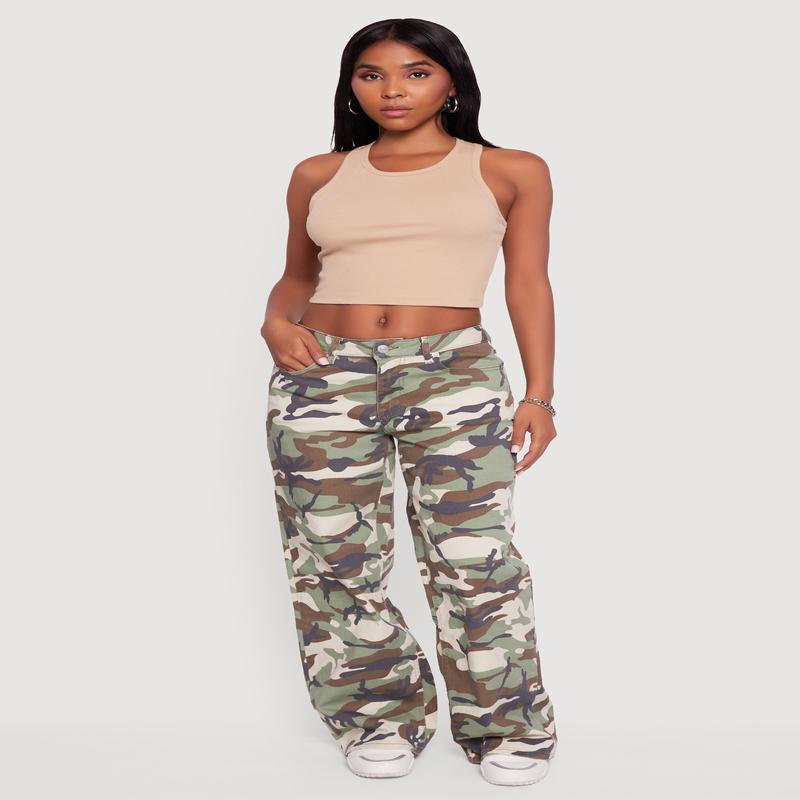 Camouflage Wide Leg Jeans