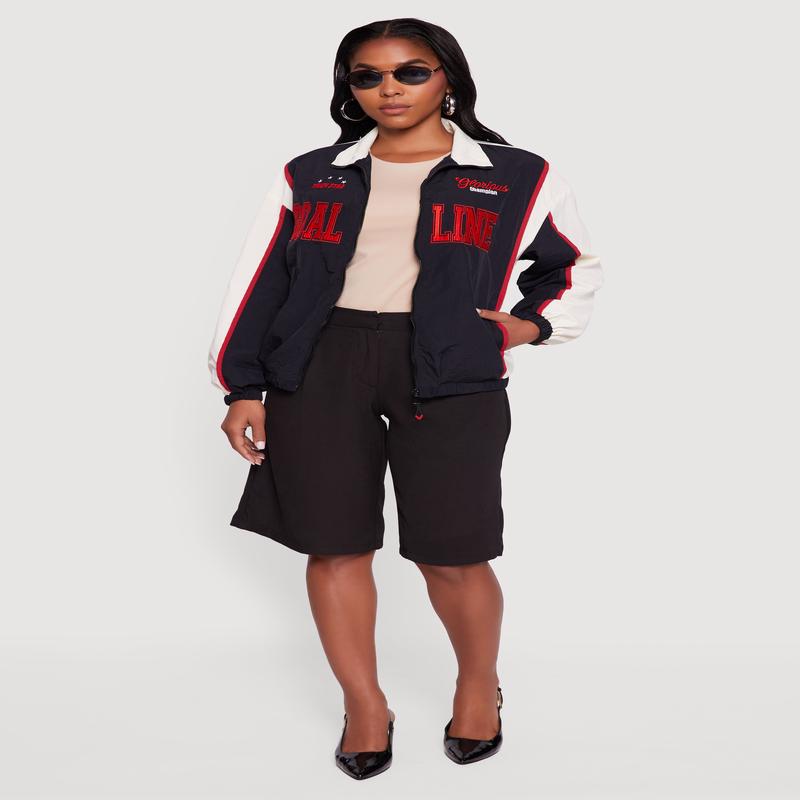 Color Blocked Goal Line Graphic Windbreaker Jacket