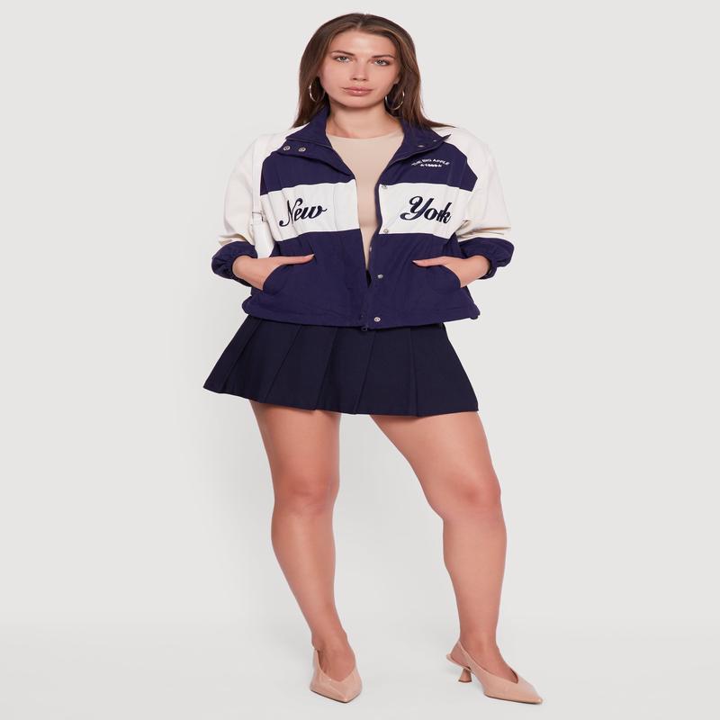 Color Blocked The Big Apple Graphic Windbreaker Jacket