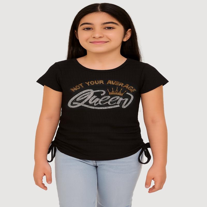 Girls 3D Rhinestone Queen Graphic Top