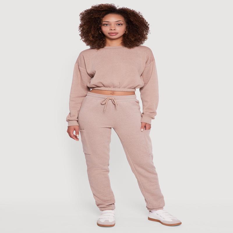 High Waisted Marled Cargo Pocket Sweatpants