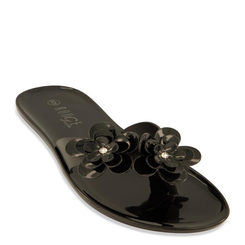 Jelly Rhinestone Flower Detail Thong Sandals