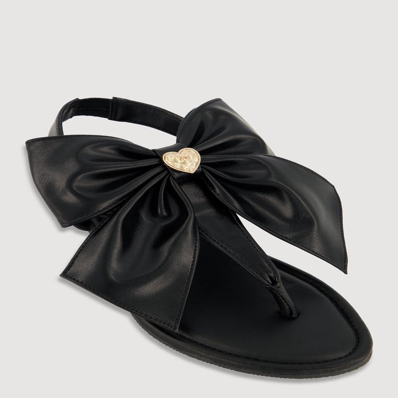 Metallic Heart Bow Corded Thong Sandals