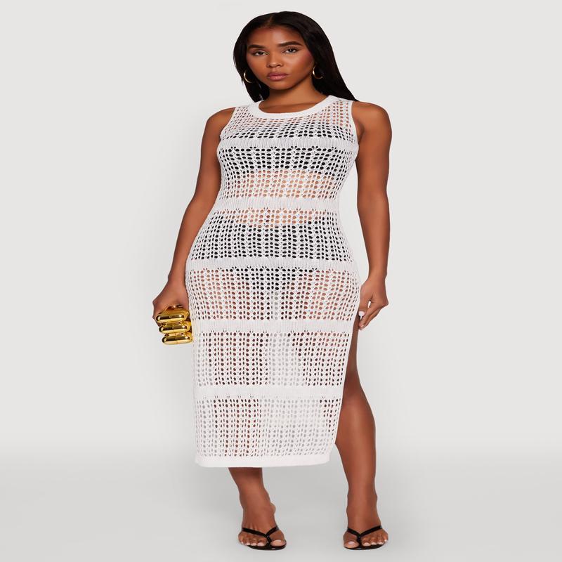 Side Slit Crochet Midi Dress