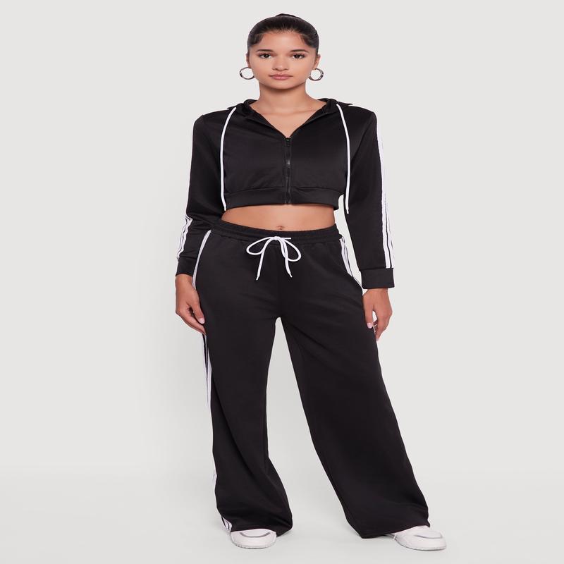 Contrast Trim High Waisted Wide Leg Sweatpants