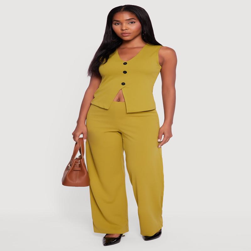 Crepe Knit High Waisted Wide Leg Pants