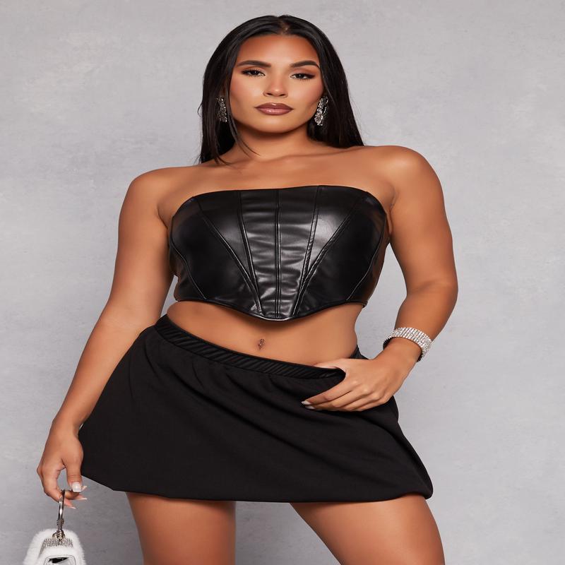 Faux Leather Corset Tube Top