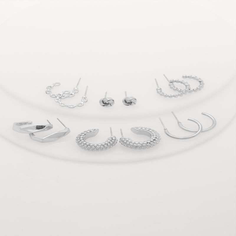 Metallic Textured Hoop and Stud Earrings Set of 6