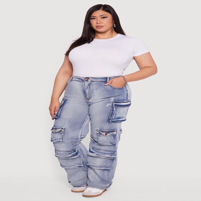 Plus Size Mineral Wash Utility Jeans