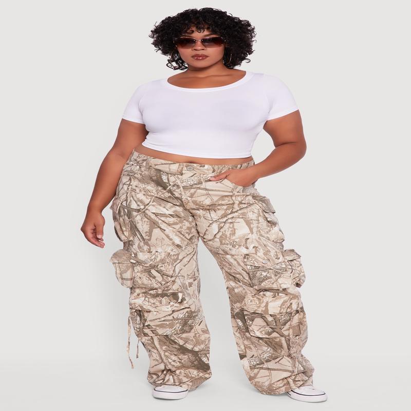 Plus Size VIP Camo Wide Leg Cargo Pants