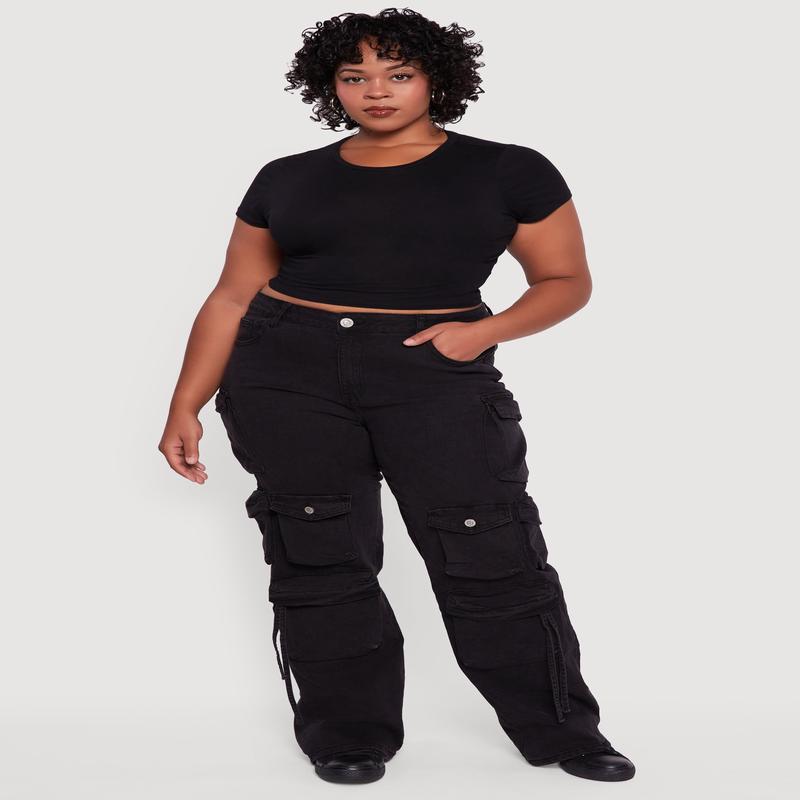 Plus Size VIP High Waisted Wide Leg Cargo Jeans