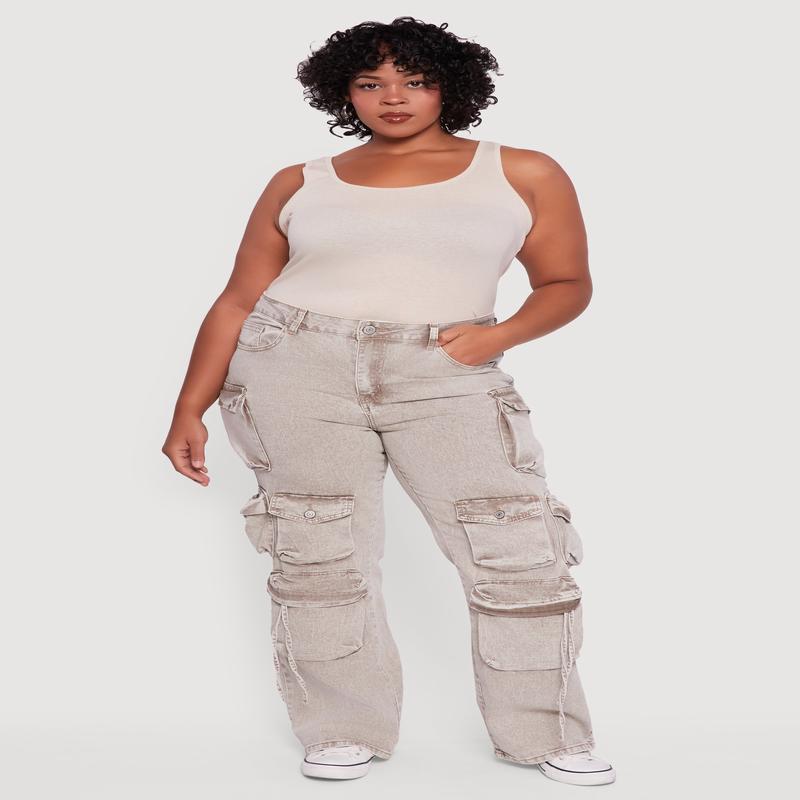 Plus Size VIP Mineral Wash Straight Leg Utility Jeans