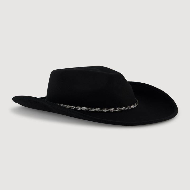 Rhinestone Trim Brushed Felt Cowboy Hat