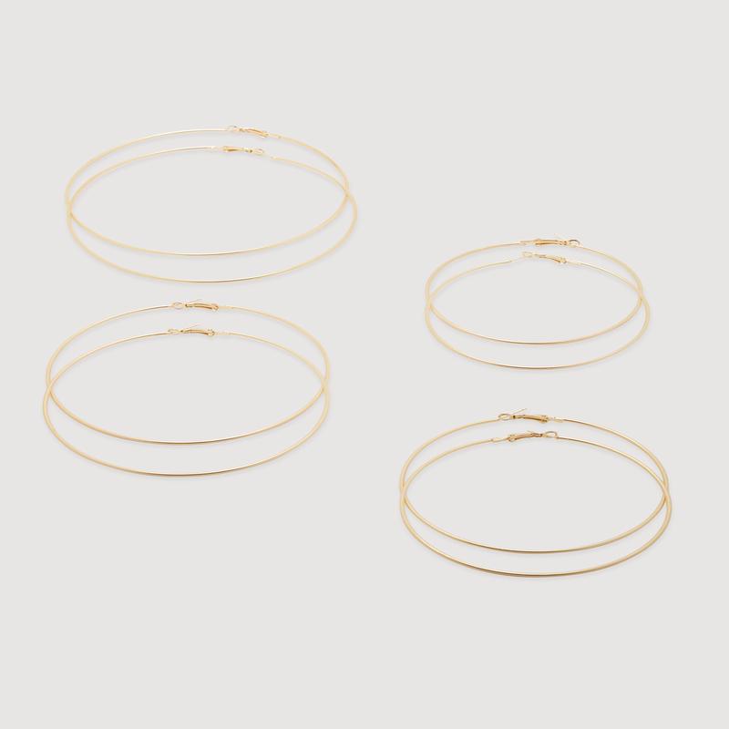 Thin Metallic Hoop Earrings Set of 4
