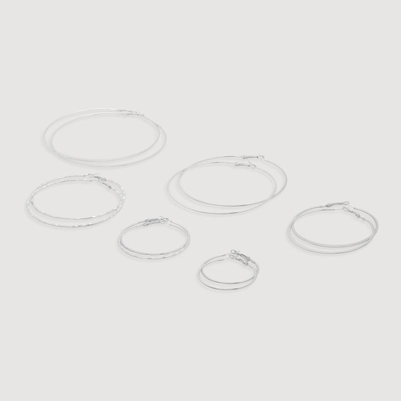 Thin Metallic Textured Hoop Earrings Set of 6