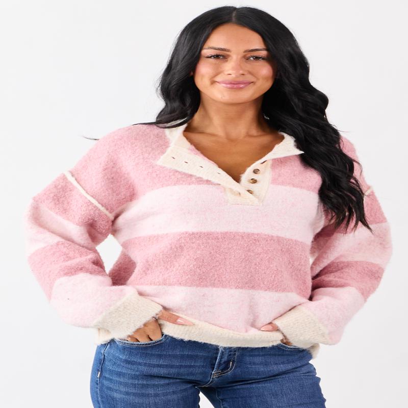 Heathered Dusty Blush Colorblock Stripe Sweater