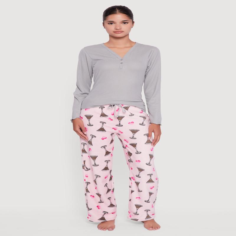 Lettuce Edge Pajama Top and Plush Espresso Martini Graphic Pants