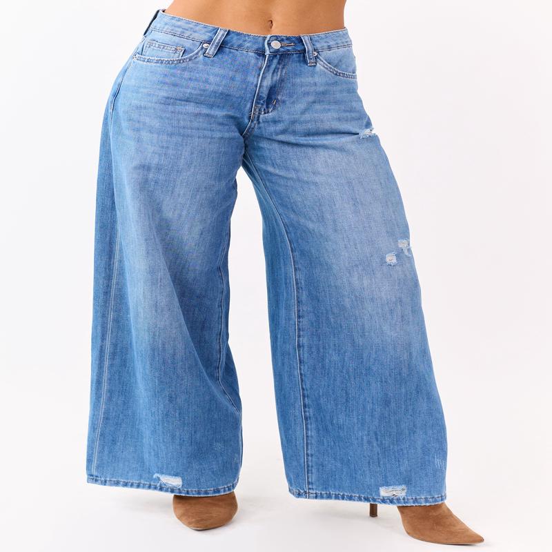 Mica Denim Medium High Rise Super Wide Leg Jeans