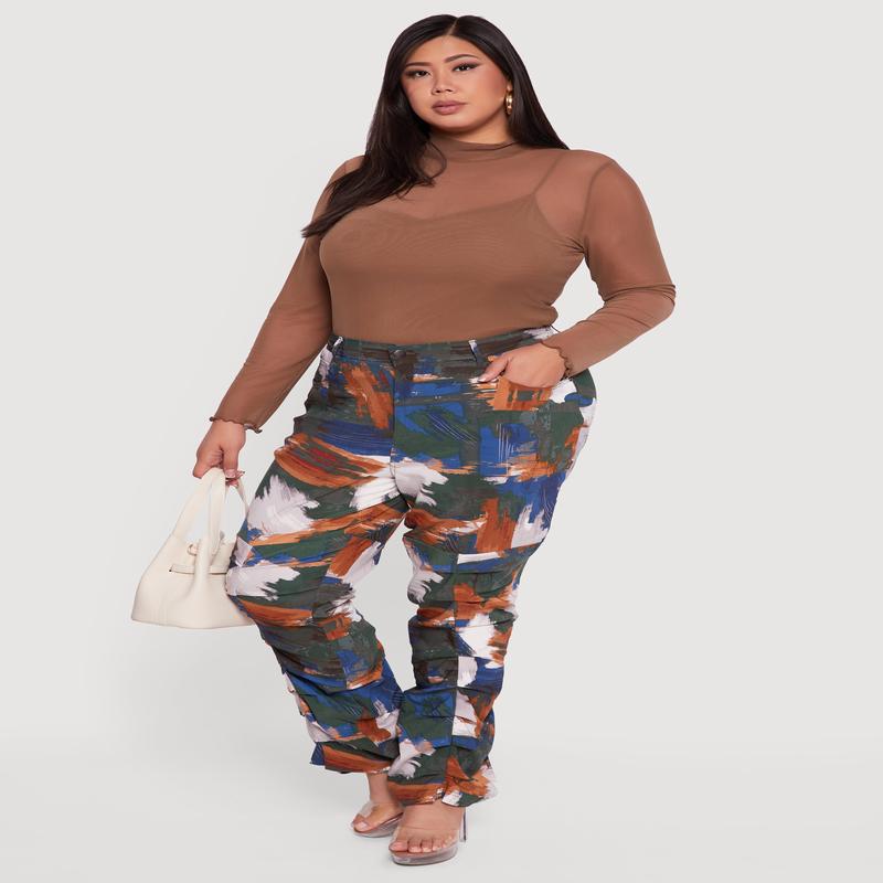 Plus Size Abstract Paint Print Stacked Pants