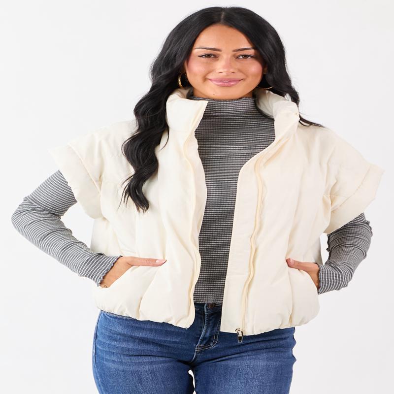 Vanilla Mock Neck Zip Up Quilted Puffer Vest
