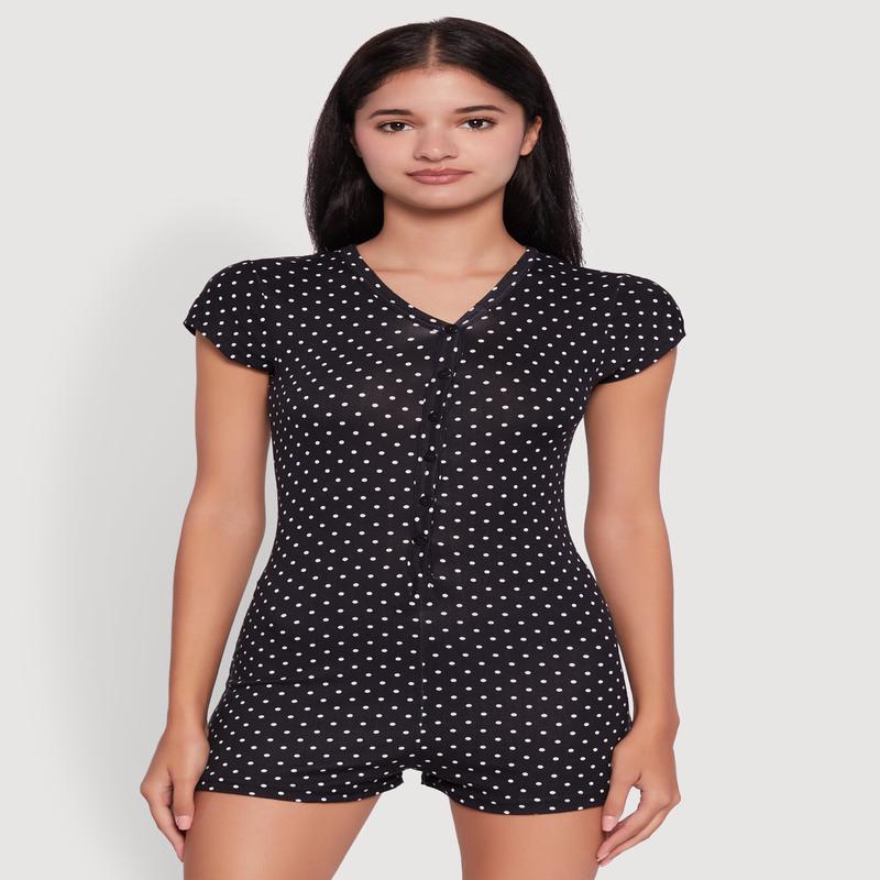 Drama Queen Graphic Polka Dot Pajama Romper