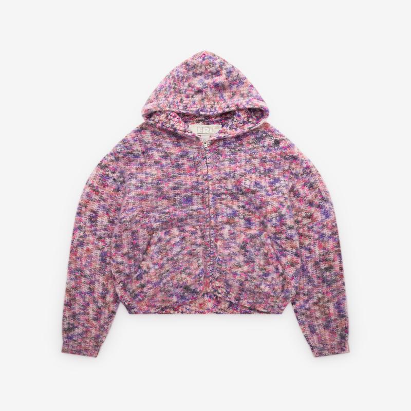Erl - Zipped Mohair Hooded Cardigan - (Pink)