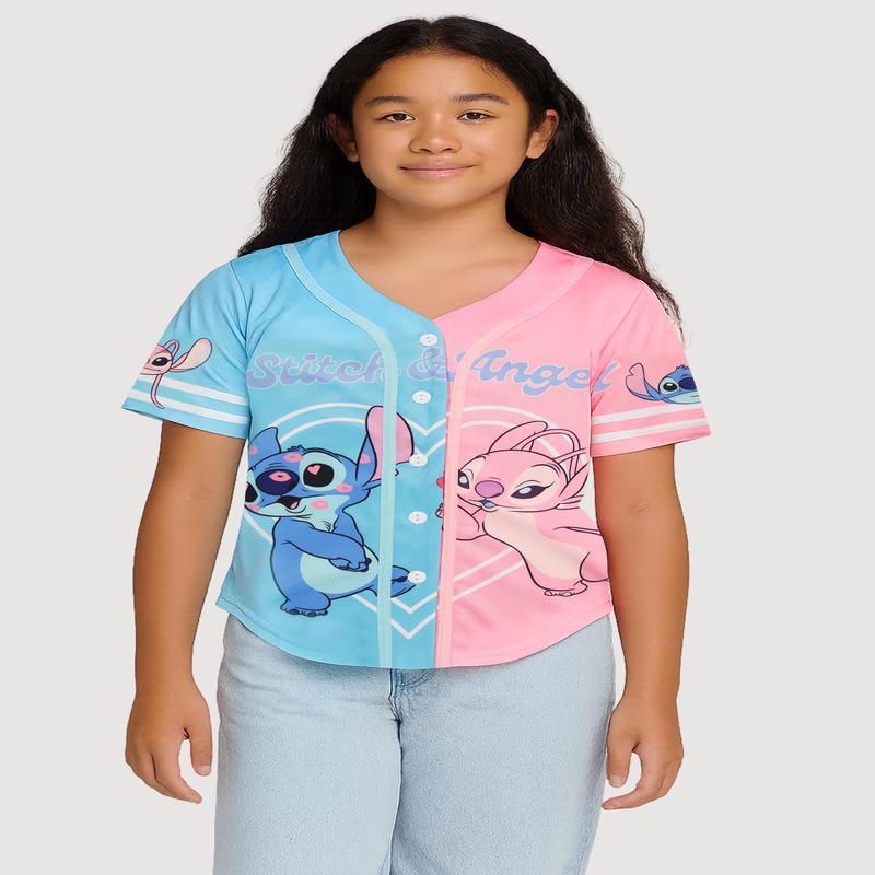 Girls Stitch and Angel Graphic Baseball Jersey