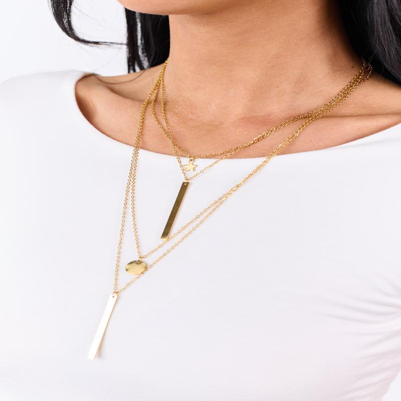 Gold Metallic 4 Layer Charm Necklace