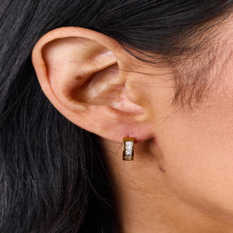 Gold Rhinestone Detail Huggie Hoop Earrings