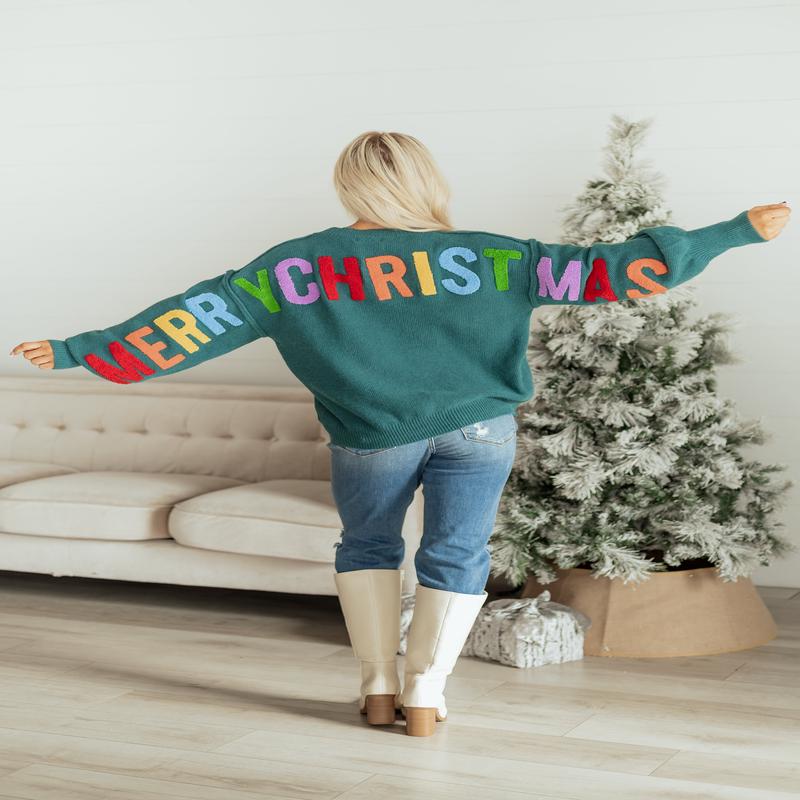 Mello Pine HO HO HO Multicolor Graphic Knit Sweater