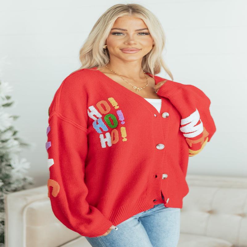 Mello Ruby 'Ho Ho Ho' Lettering Sweater Cardigan