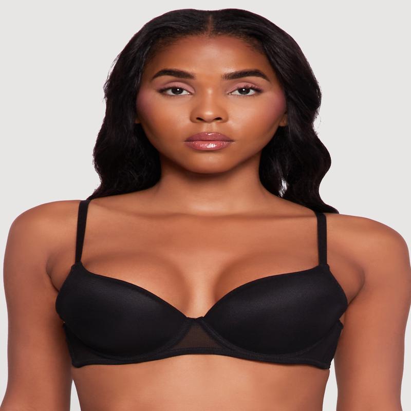 Mesh Solid Plunge Bra with Adjustable Straps