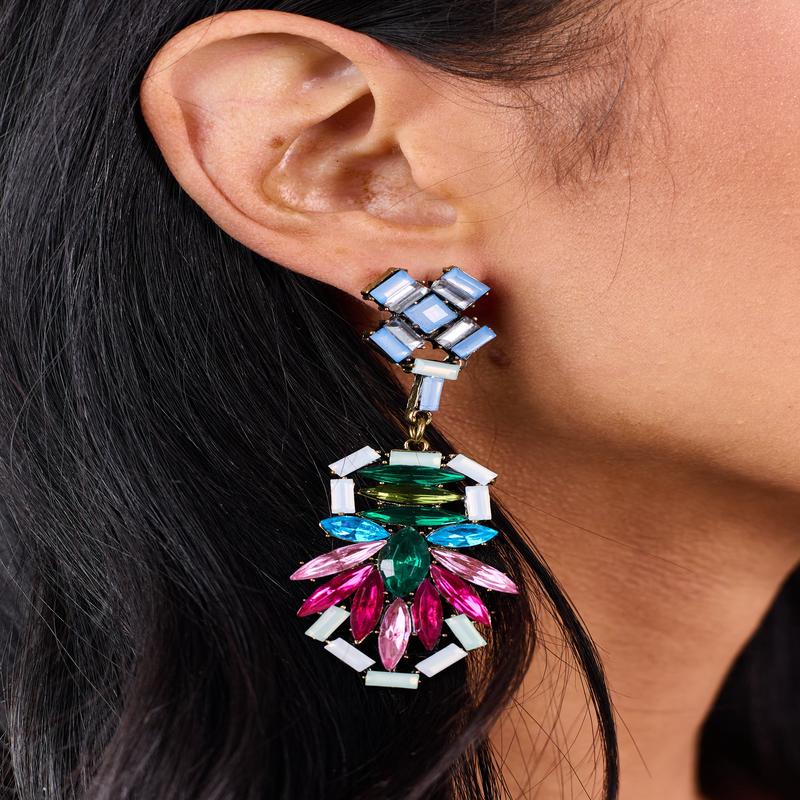 Multicolor Rhinestone Detail Dangle Earrings