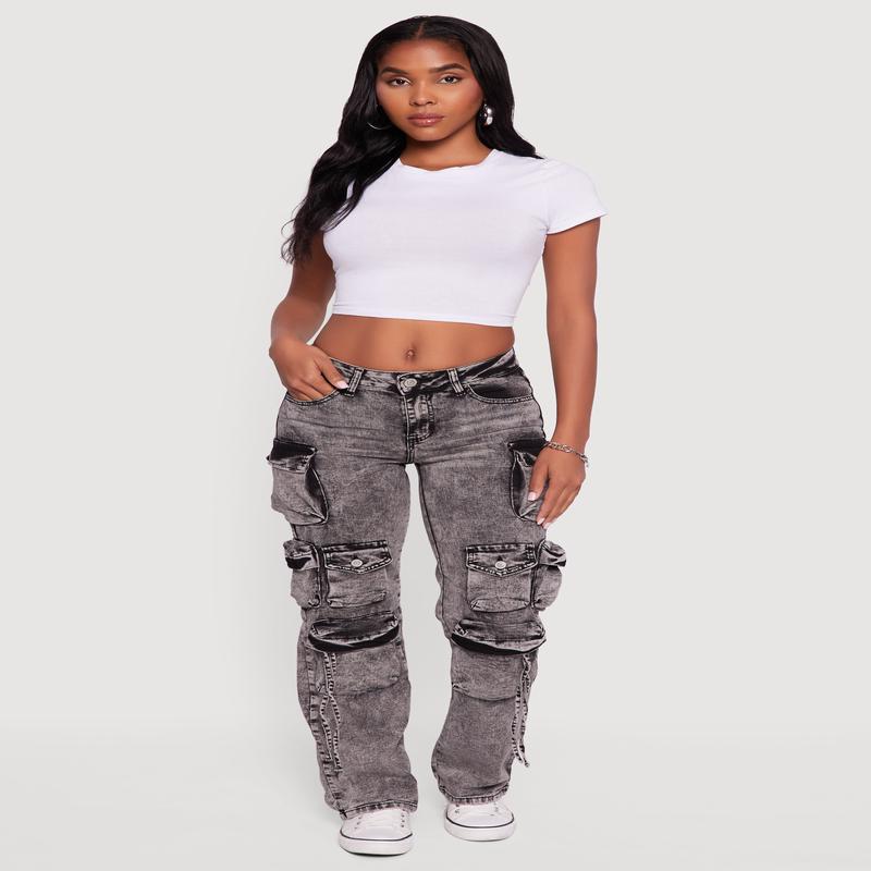 VIP Acid Wash Slim Leg Utility Jeans