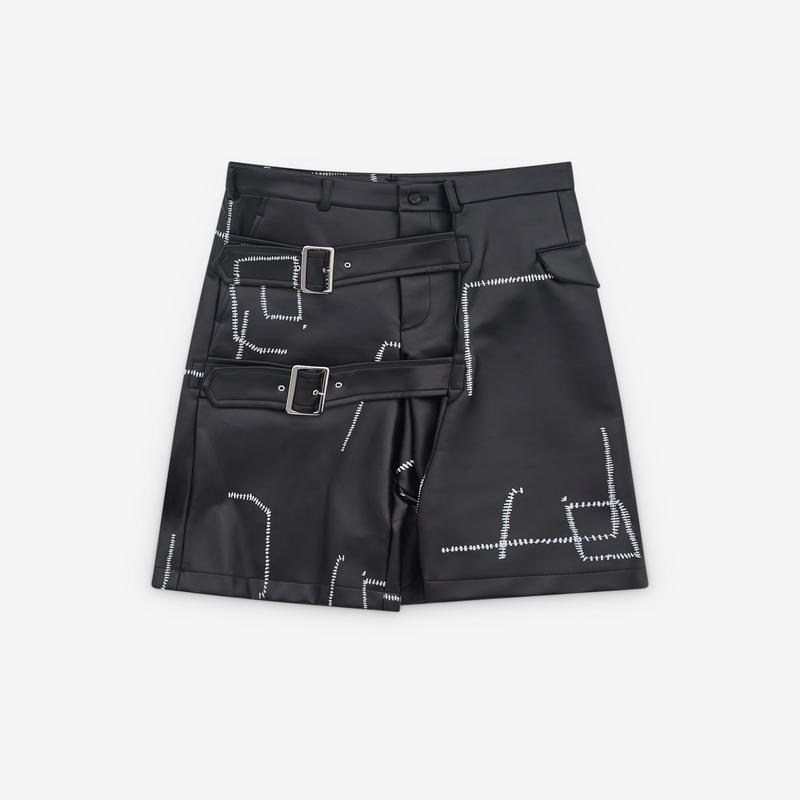 Black Comme des Garons - Printed Stitch Detail Shorts - (Black)