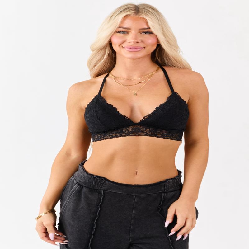 Black Lace Racerback V-Neck Bralette