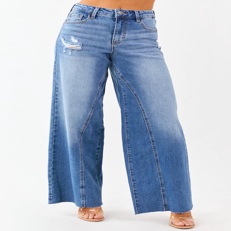 Cello Medium High Rise Curved Seam Wide Leg Jeans