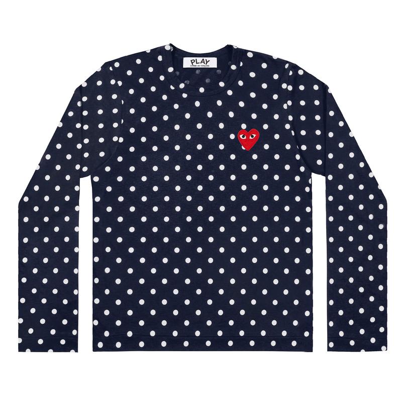Play - Red Heart Polka Dot Long Sleeve T-Shirt - (Navy/White)
