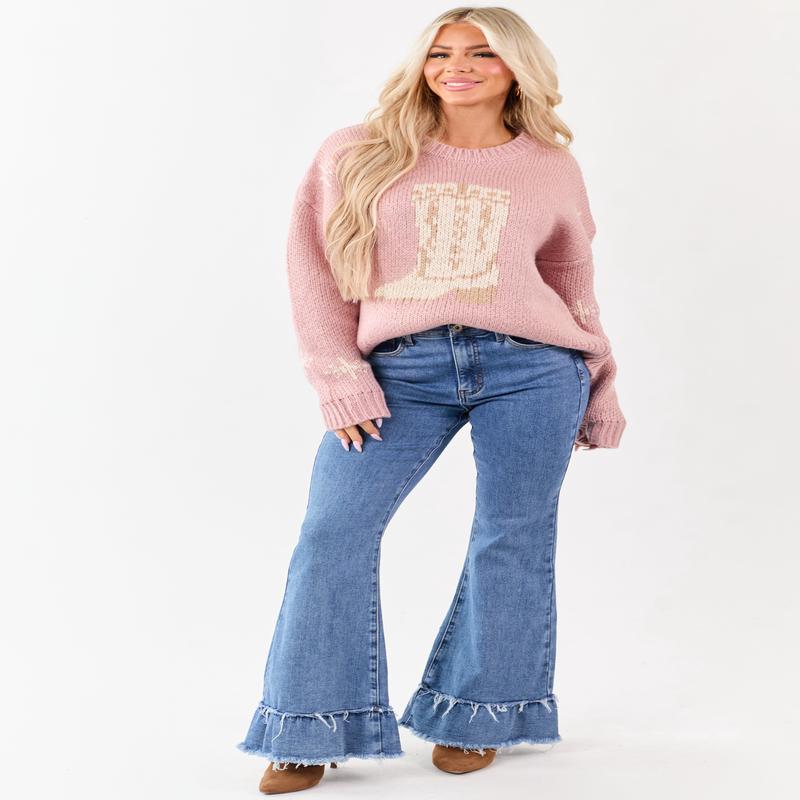 Special A Tummy Control Ruffle Flare Stretchy Jeans