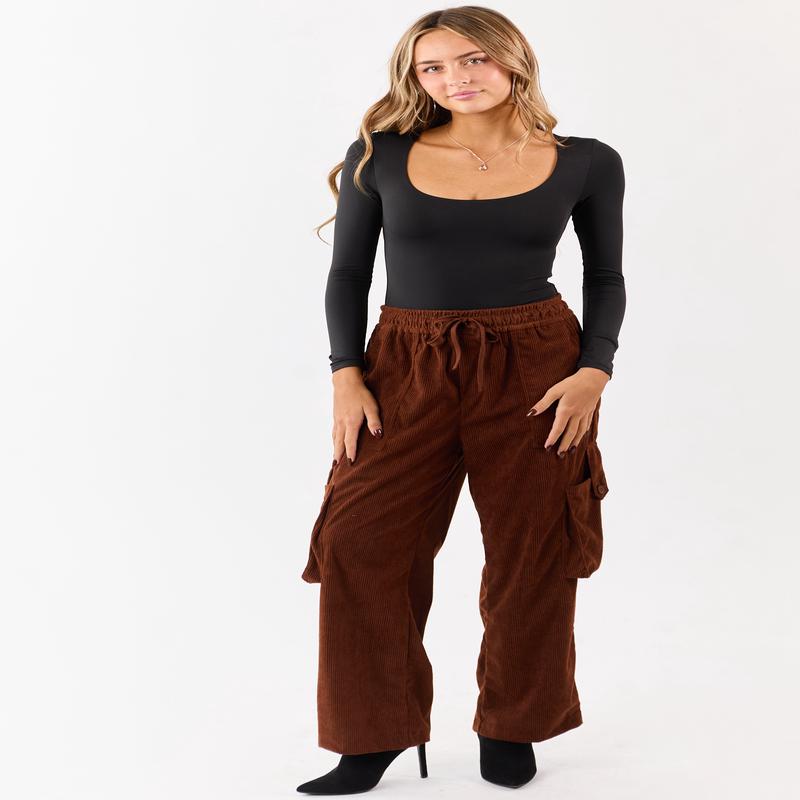 Spice Corduroy Drawstring Waist Cargo Pants