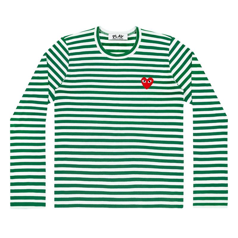 Play - Red Heart Striped Long-Sleeve - (Green/White)