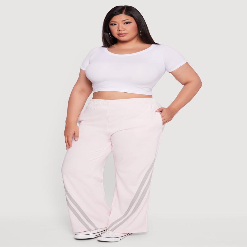 Plus Size Fleece Lined Varsity Striped Sweatpants